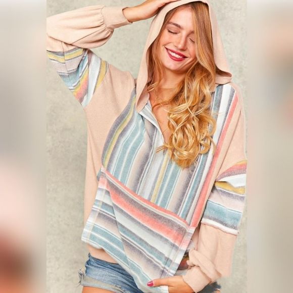 Taupe Hacci Stripe Hoodie - Picture 2 of 3